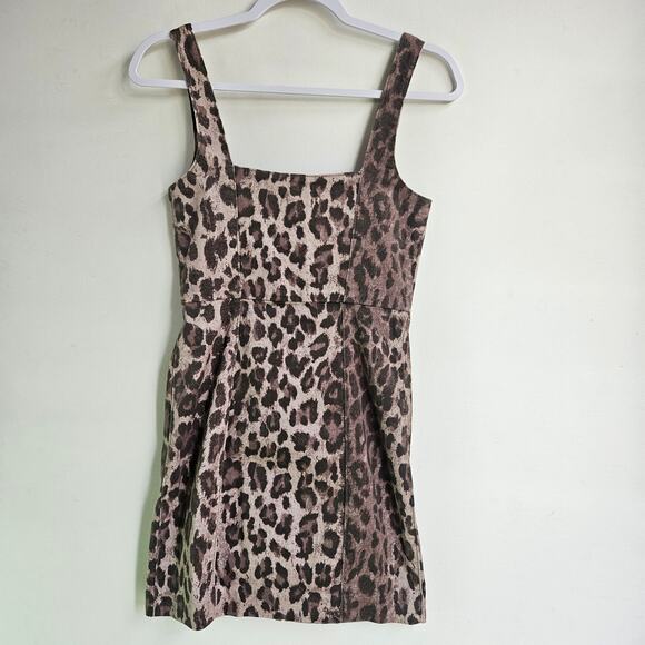 Nicholas Leopard Print Mini Dress Size US 4 Bodycon Tank Denim Cotton Blend - Picture 2 of 8